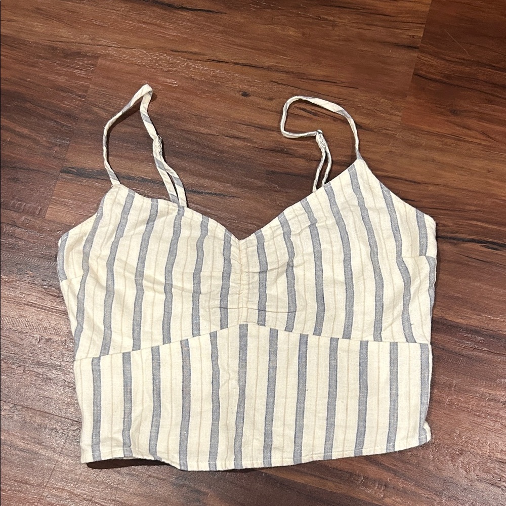 Abercrombie Striped Cream and Blue Women's Crop Top - Size Small